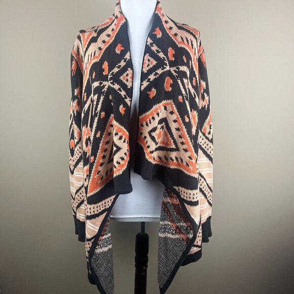 Blu Pepper Open Cardigan Sweater Size S Burnt Orange Black, Aztec Print - Picture 1 of 8